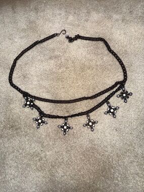 Free People Black Beaded Cross Charm Belt